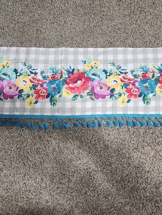 The Pioneer Woman Other - The Pioneer Woman Floral Gingham Curtain Panel with Turquoise Fringe